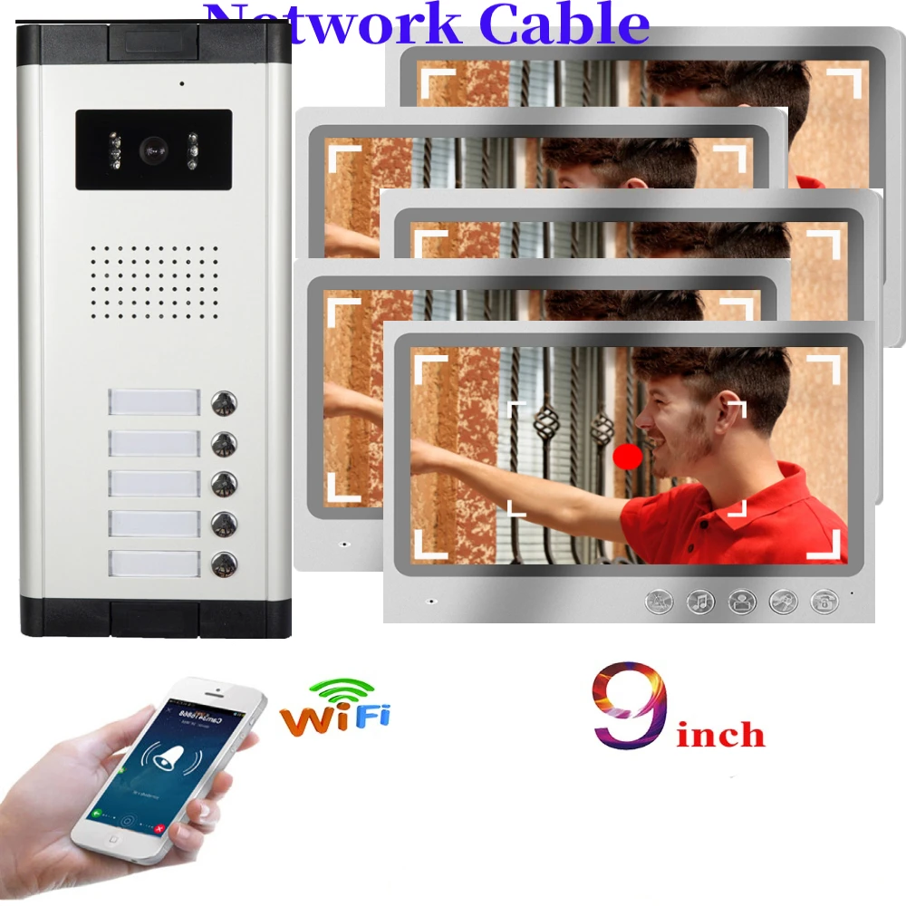 App Remote Unlock Video Intercom 9-Zoll-Monitor Netzwerk Kabel anschluss WiFi Video Tür Telefon Türklingel Visual Intercom Record System