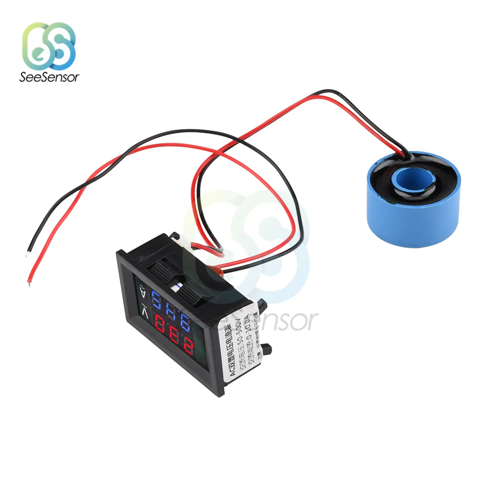 0.56 ''LED มิเตอร์โวลต์มิเตอร์แบบดิจิตอล AC 50-500V 10A 50A 100A แรงดันไฟฟ้า Meter Tester เครื่องตรวจจับ current Transformer