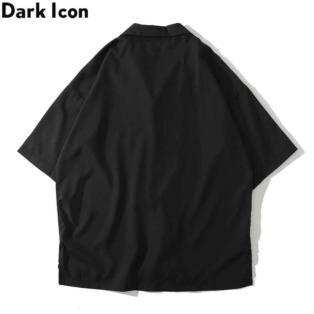 Dark Icon Solid Color Vintage Street Men\'s Shirt Summer Turn-down Collar Shirts Men Man Clothing