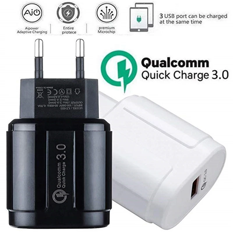 USB Charger Quick Charge 3.0 Qualcomm QC3.0 Fast Charging EU Plug Mobile Phone Charger For iPhone Samsung Xiaomi QC 3.0 Charger