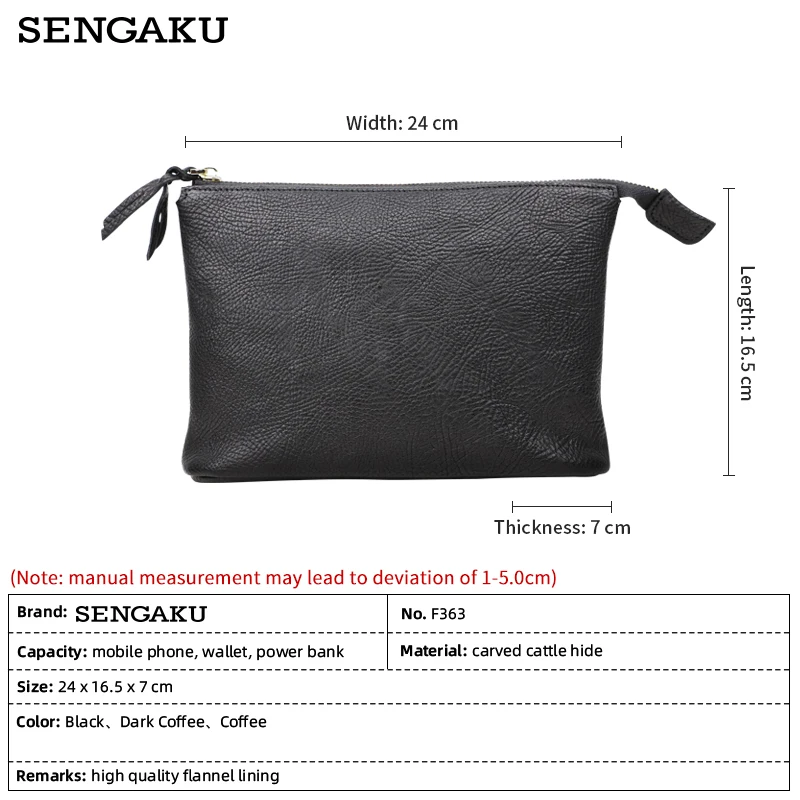 Genuine Leather 7.9 Inch Men Clutch Bag Classic Lychee pattern Handbags Large Capacity Hand Bag Phone Holder Card Holder Purse