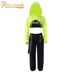 Fashion Kids Street Dance Clothes Set Sweatpants Tracksuit Hip-Hop Modern Dance Costume TeensGirls Streetwear Sports Wear