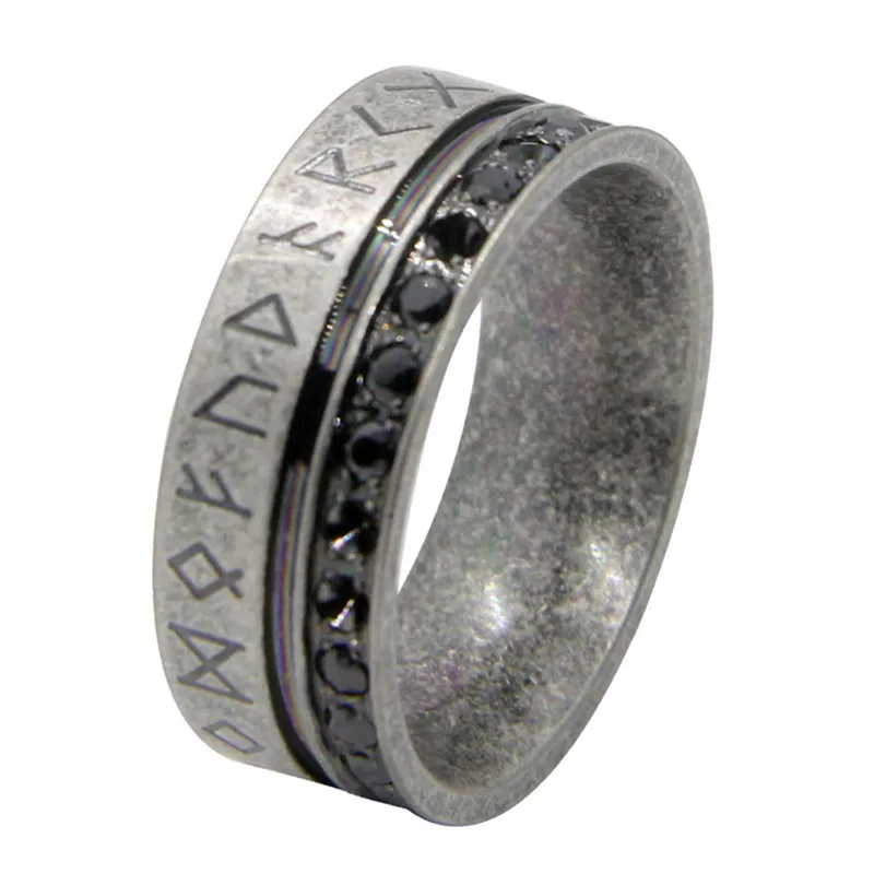 

Odin Norse Viking Ring 316L Stainless Steel Punk Biker Black Clean Stone Party Jewellery