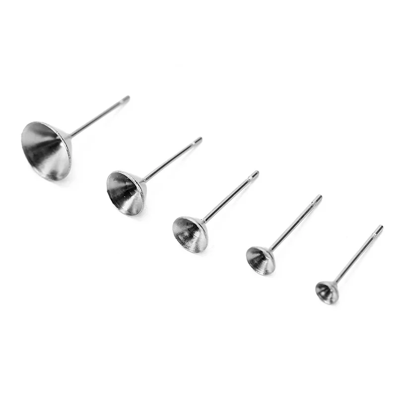 30pcs Hypoallergenic Stainless Steel 3 4 5 6 8mm Cubic Zircon Stones Stud Earring Base Settings For Diy Jewelry Making Findings