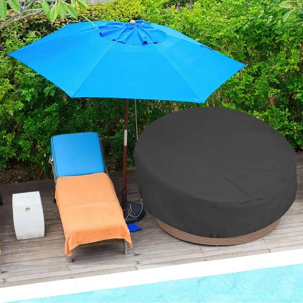 210D Oxford Cloth Black Round Furniture Cover Table Cover Outdoor Round Waterproof Daybed Cover Dustproof Garden Furniture Cover