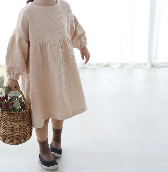 Vestidos de doble gasa para niños, ropa de princesa para niños, trajes de algodón orgánico, vestido informal encantador para niñas, otoño y primavera