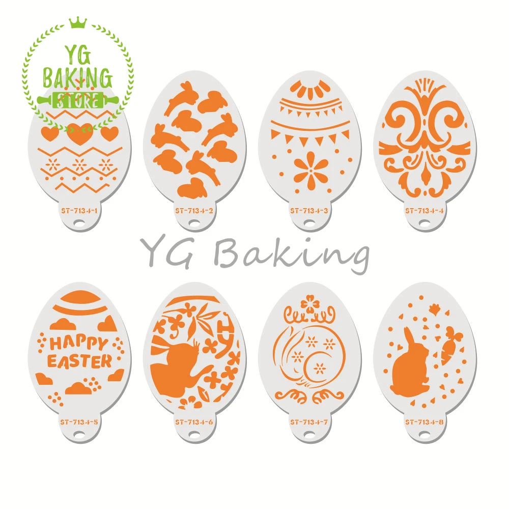 Dorica New 8Pcs/Set Happy Easter & Bunny Cake Plastic Template Cookies Cake Stencils Kitchen Pastry Supplies Bakeware