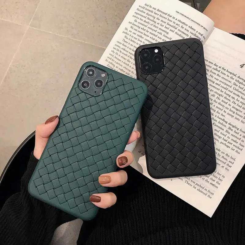 New Weaving Texture Soft Cover for iPhone 13 12 11 Pro Max SE 6 7 8 Plus Dark green Phone Case for iphone XS Max X XR Fundas