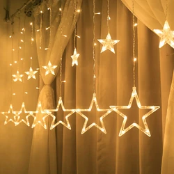 Natal luzes de fadas ramadan led string luzes estrela guirlanda na janela cortina interior decoração da árvore dia das bruxas luz de casamento