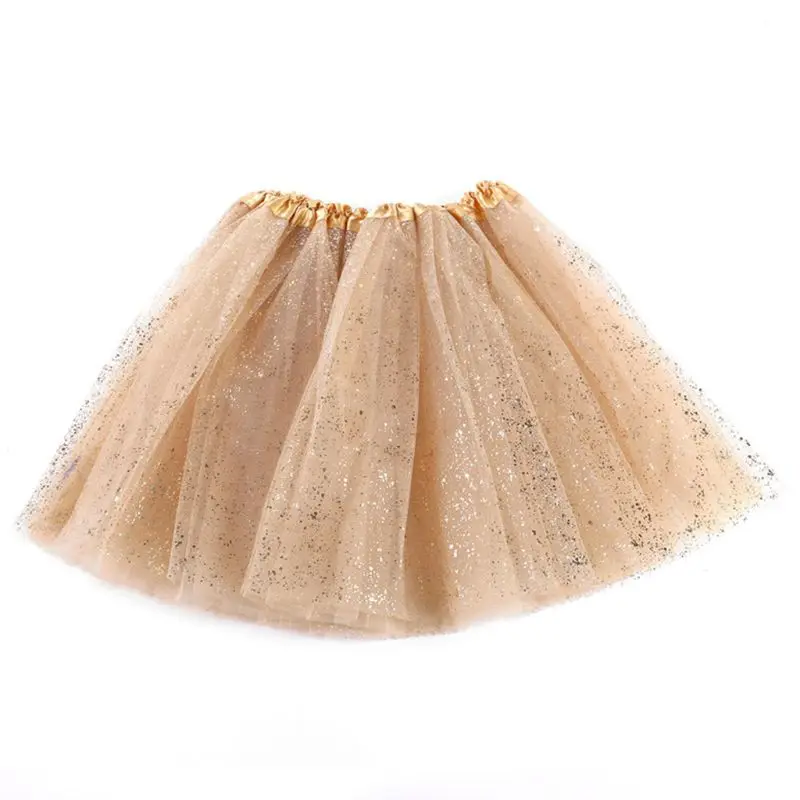 Infant Baby Girls Ballet Dance Tutu Skirt 3 Layers Tulle Glitter Golden Sequins Fluffy Princess Mesh Pettiskirt 0-8 Year