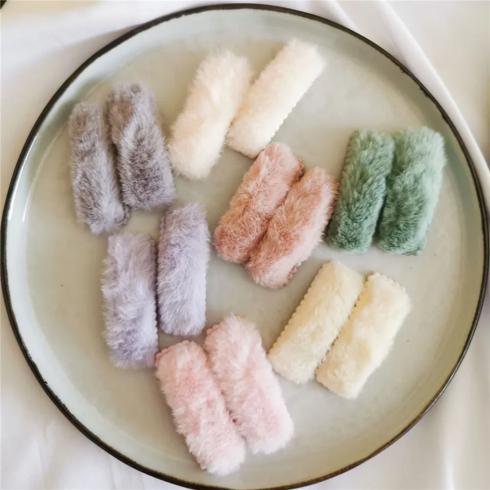 2pcs/set Korea Winter Plush Hairpins Children Solid Color Faux Fur Hair Clips Girls Barrettes Fashion Kids Soft Hair Accessories