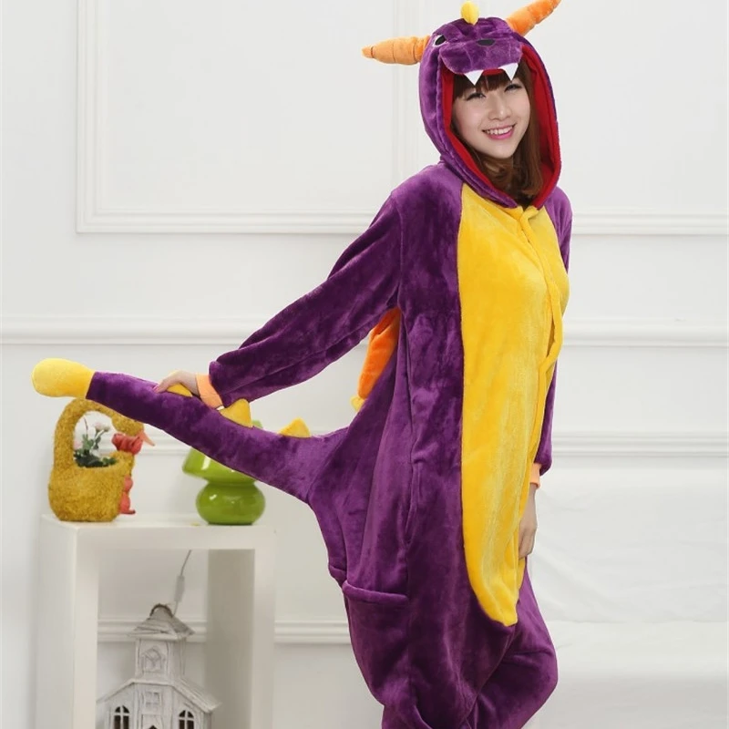 Flannel Dinosaur Kigurumi Pajama Women Male Winter Homewear Girl Onesie Flannel Animal Cosplay Costume Party Jumpsuit Adult Warm