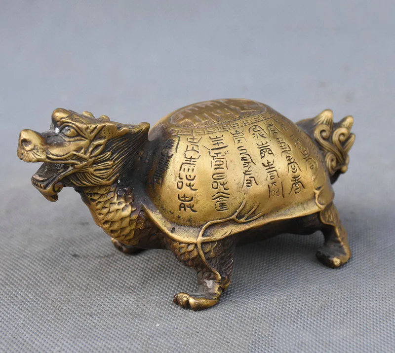 Chinese Myth Animal Bronze Longevity Shou Dragon Turtle Tortoise FengShui Statue