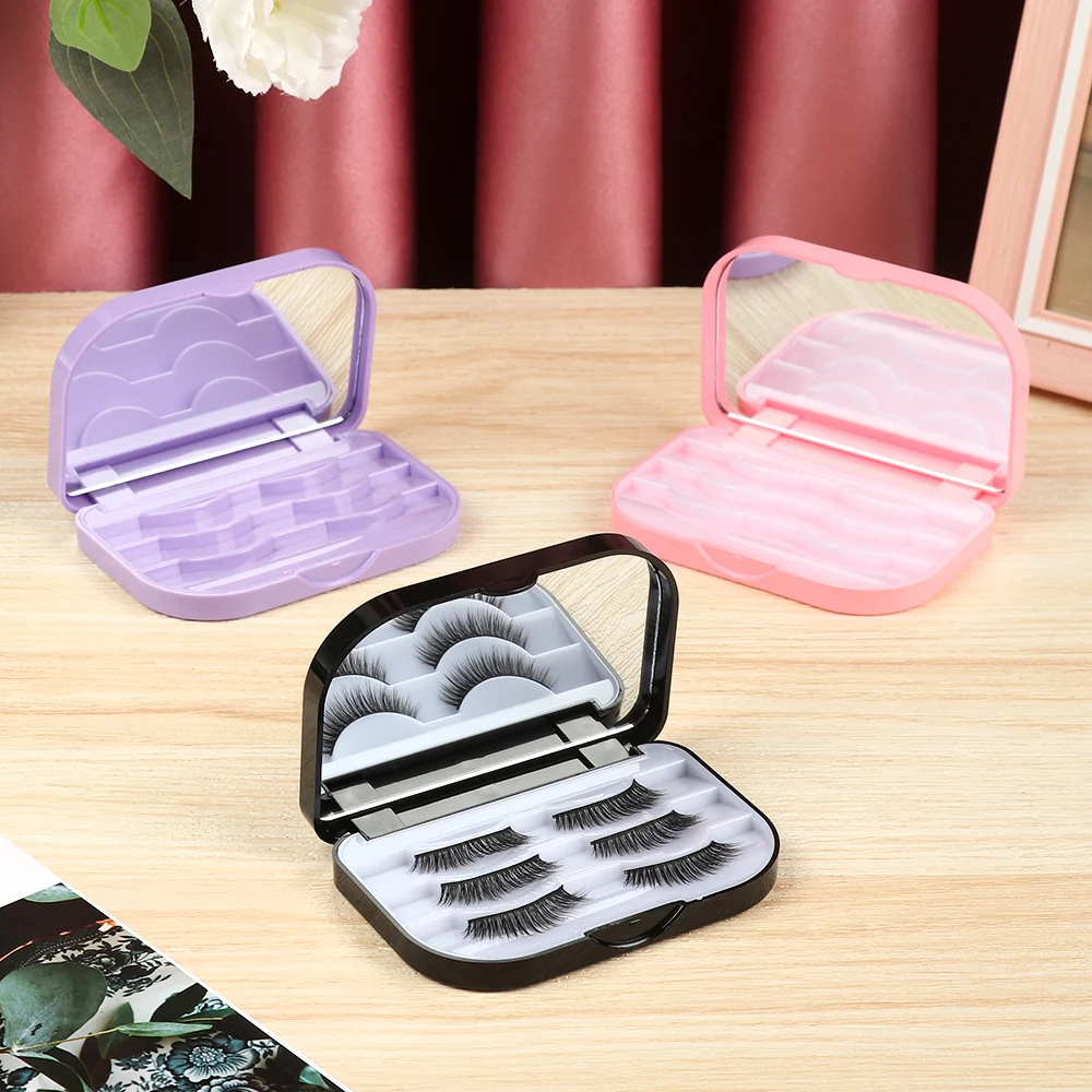 Portable 3 Layer False Eyelashes Storage Box Empty Lashes Storage Case Organizer Makeup Mirror Travel Pallet Lash Holder Display