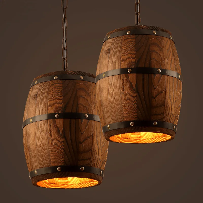 

Retro Loft Wood Cask Pendant Lamp Restaurant Warehouse Dining Room Wine Cellar Aisle Corridor Pub Cafe Chandelier Barrel Light