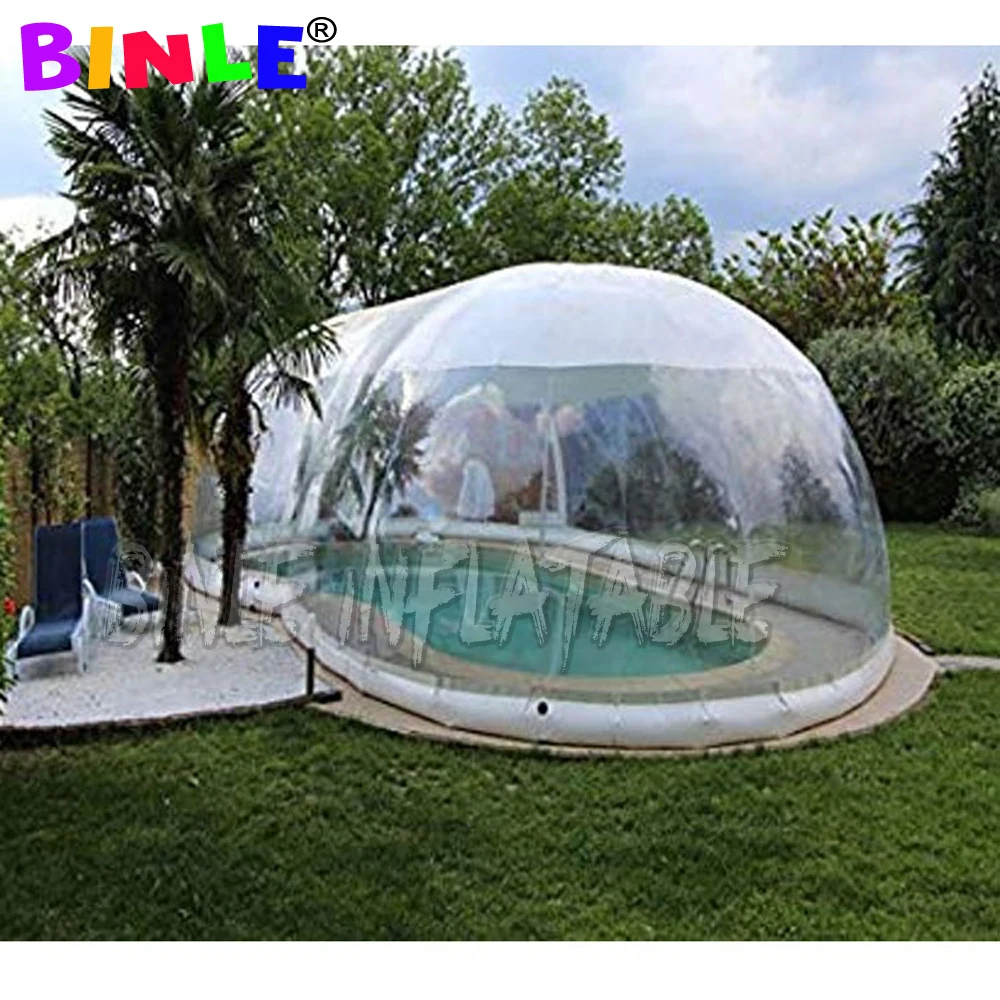 Attractive round giant outdoor clear inflatable pool cover,transparent inflatable pool bubble dome roof tent for water park