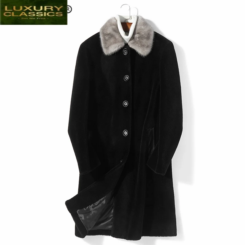 Coat Men Fashion Winter Thick Warm Real Fur Coat Natural Mink Fur Clothes 2021 Long Sheep Shearling Jackets Hiver 8396