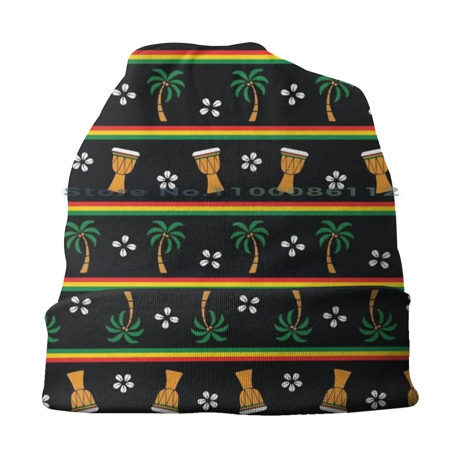 African Drums Djembe Pattern Beanies Knit Hat Maps Pattern Black Mama Africa One Love Rasta Red Yellow Green Map Of Africa