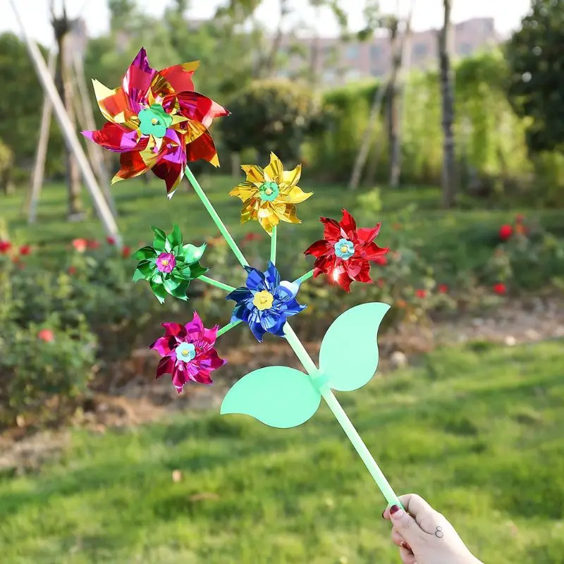 Juguetes de molino de viento de dibujos animados de 6 ruedas, Spinner de viento giratorio, Pinwheel, patio, decoración de jardín