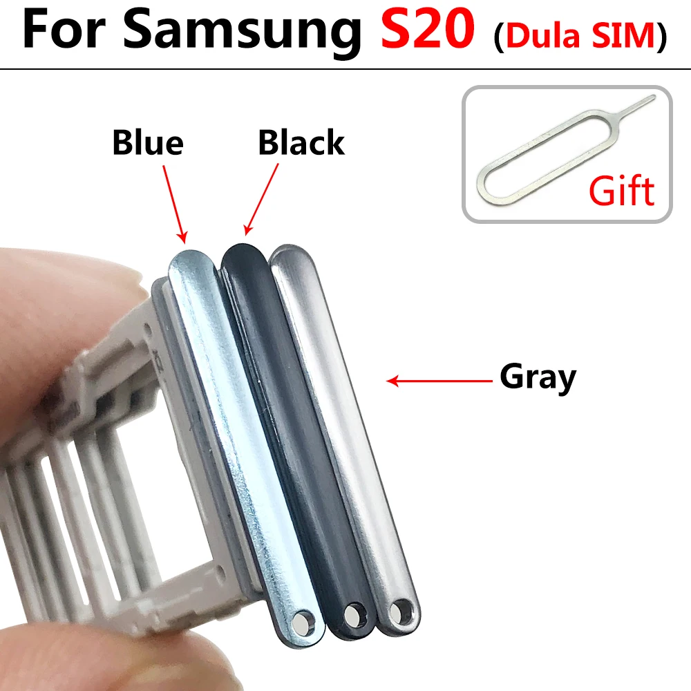 New Single Dual SIM Card Tray  For Samsung  S20 Plus Ultra Sim Slot Holder Replacement Parts Black / Blue / Grey