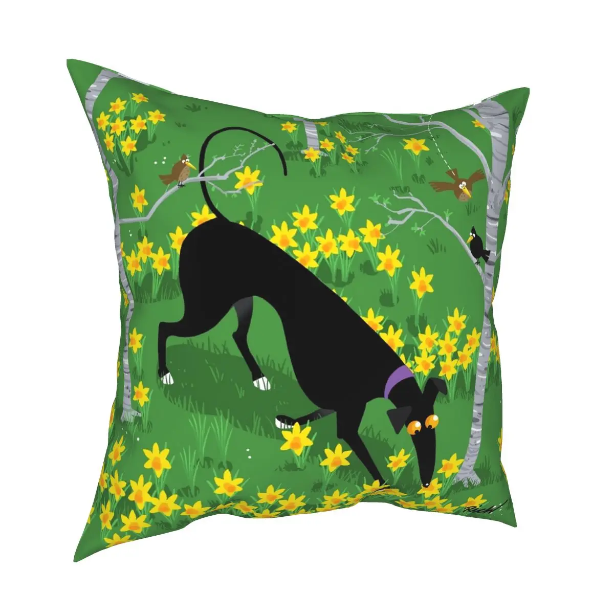 Daffodil Hound Square Pillowcase Creative Zipper Decorative Throw Pillow Case for Home Cushion Case