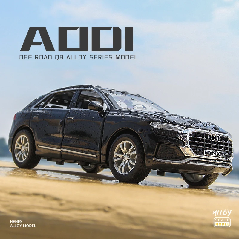 1:24 High Simulation Audi Q8 SUV Sound And Light Pull Back Alloy Toy Car Model For Children Gifts Car Kids Toy