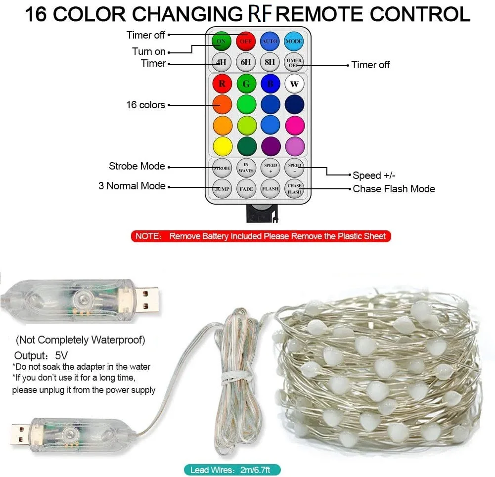 DC5V USB LED String 32-Key WS2812B RGB Point Control Warna Ajaib Tembaga Kawat Lampu String Light Bar Addressable Individual