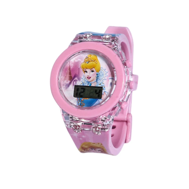 Children\'s cartoon watch Disney Mickey Spiderman Frozen led flash Quartz watch silica gel watch student Cartoons Watch Toy gift