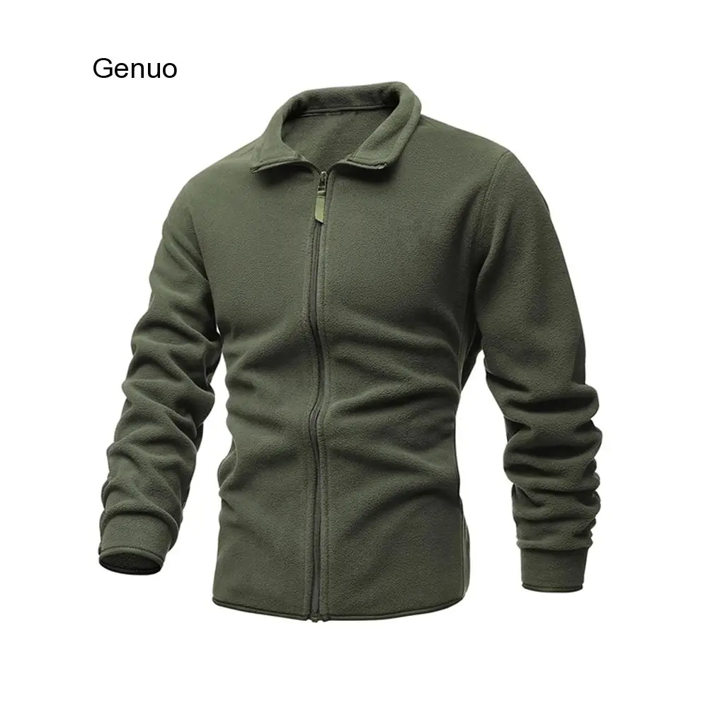 Men's Jacket Slim Double-Faced Fleece Tactical Sweater Casual Turn-Down Collar Zipper Solid Color Jacket Male Warm Winter Coat