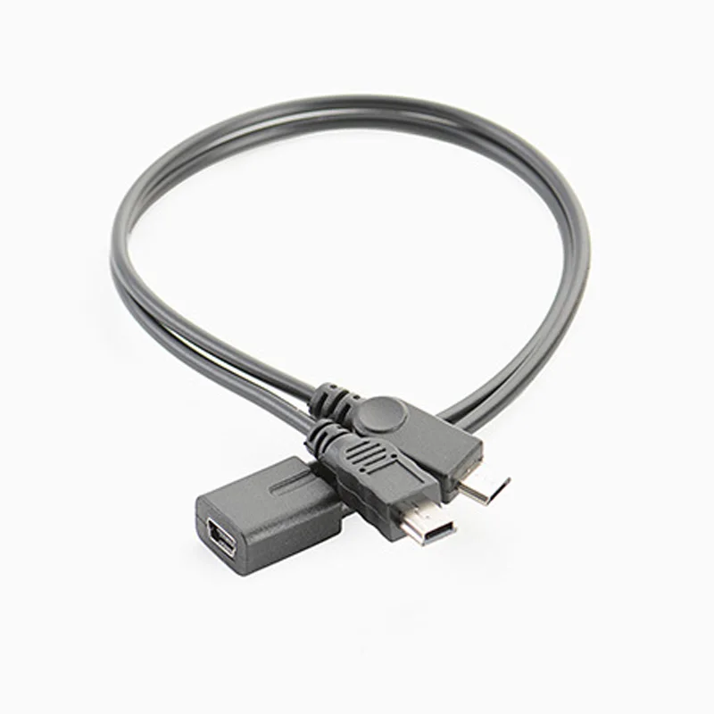 Lingable Mini USB 5Pin Female to mini usb 5pin male + micro USB male Y Splitter 1 to 2 Converter Charging Cable 30CM for Car