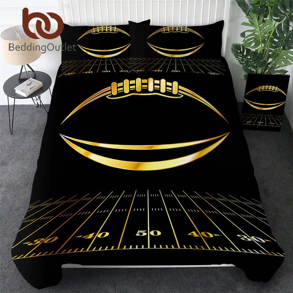 

BeddingOutlet Luxury Bedding Set Polyester Comforter Cover Gold American Football Bedclothes Queen Sports Bed Cover Set 3-Piece