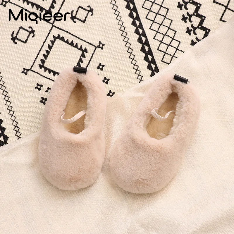 Children Casual Shoes Winter Keep Warm Baby Girls Princess Walking Shoes Soft Sole Faux Fur Wear-Resistant Indoor Slippers