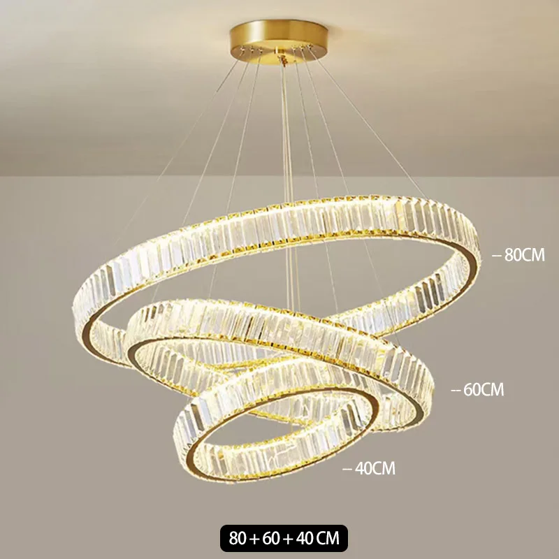 Modern Luxury Round Circle Chrome Gold Crystal Large Chandelier Lighting For Villa Staircase Cristal Living Room Restaurant Lamp