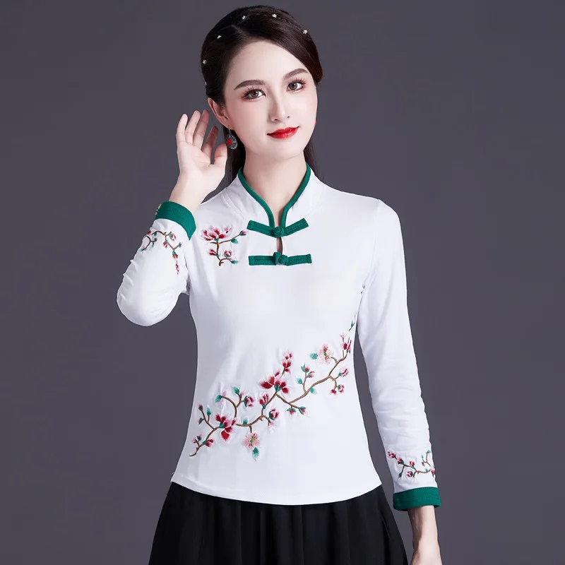 Chinesischen Stil Kleidung Frauen Hanfu 2021 Vintage Shirt Ethnische Tunika Patchwork Bluse Und Top Frauen Damen Chinesische Tops V1932