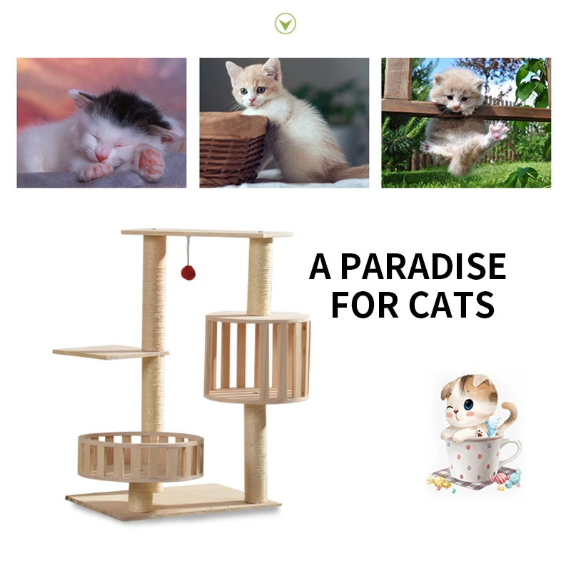 Solid wood cat climbing frame S-015 sisal cat litter, vertical cat house cat scratcher, household cat grinding claw toy