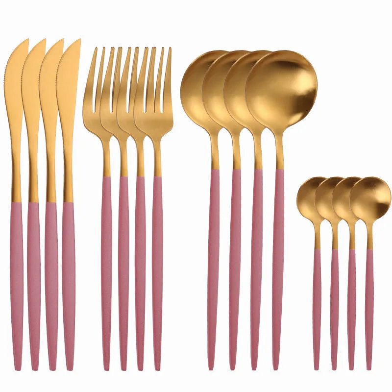 

Golden Cutlery Set Knife Fork Spoon Stainless Steel Tableware Dinnerware Set 16 Piece Matte Forks Knives Spoons Dropshipping