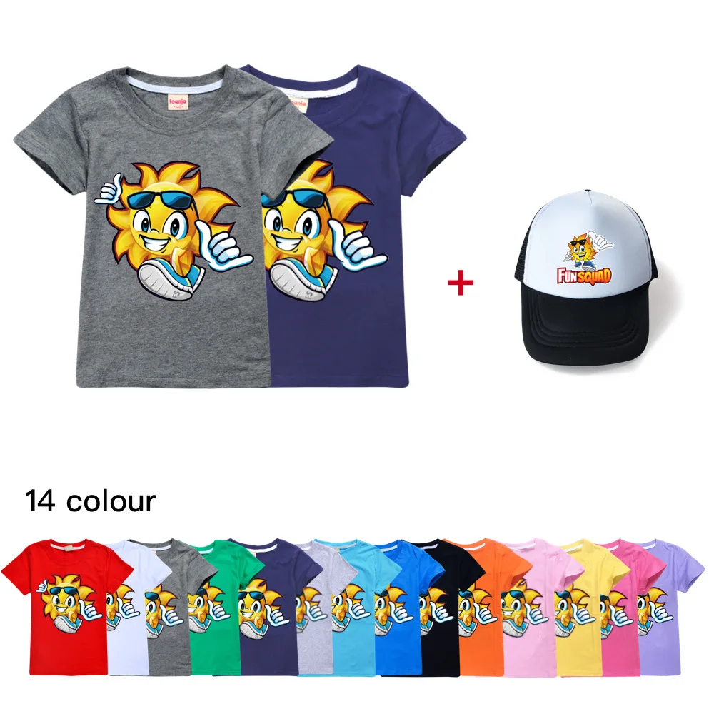 

Fun Squad game Kids Tshirt Baby Girls Boys Cotton T-shirts Short Sleeve Summer Cartoon Clothes Children Tees Tops and Sun Hat