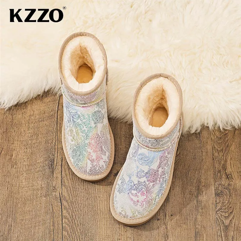 KZZO New Arrive Australia Winter Snow Boots Women Genuine Leather Short Casual Boots Natural Wool Lined Warm Shoes Waterproof