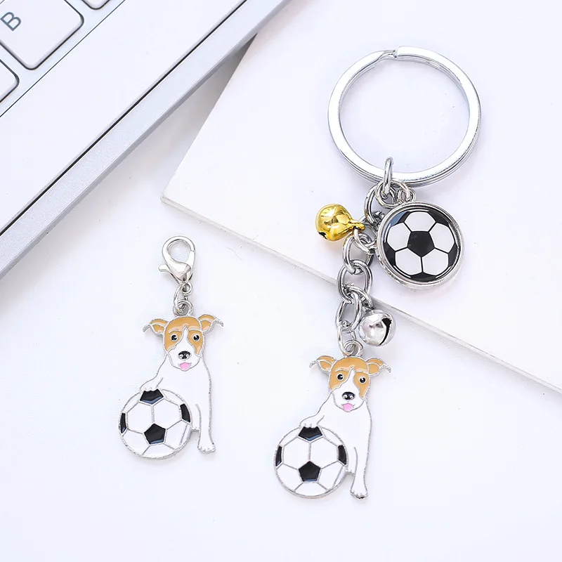 I Love Dog Playing Football Jack Russell Terrier Keyrings Pendant Women Metal Pet Bag Charms Car Key Chain Holder Jewelry Gifts