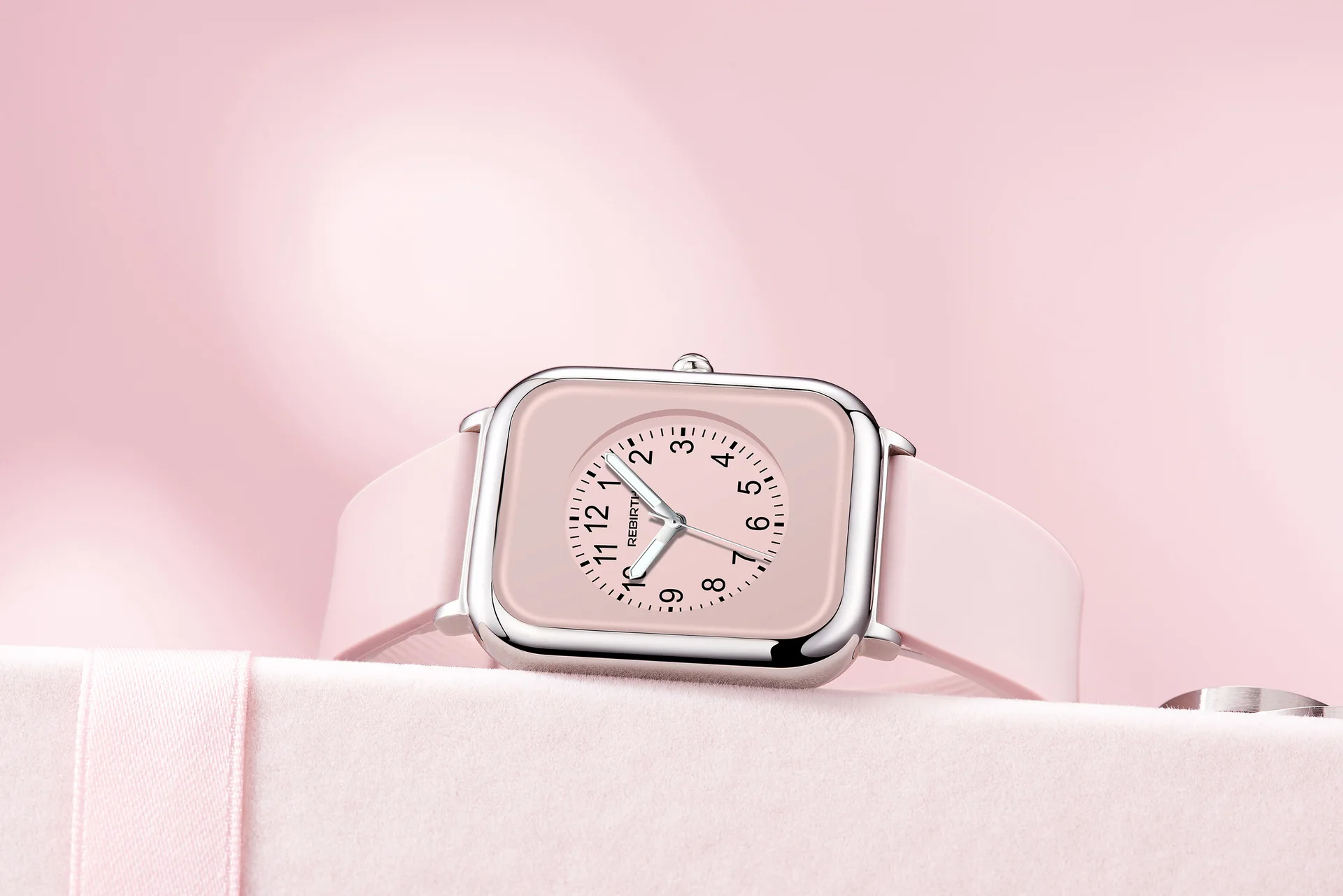 Square REBIRTH Women Rubber Watch band Wrist Watches 2022 Pink For Ladies Wrist Watches Quartz relogio feminino Women\'s Square