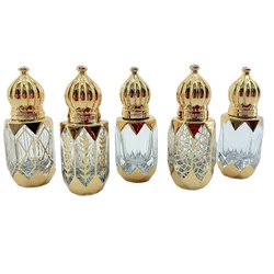 6ml altın arapça kristal uçucu yağ şişeleri Attar Oud cam parfüm şişeleri ile rulo damlalıklı etiket 10 adet/grup P323