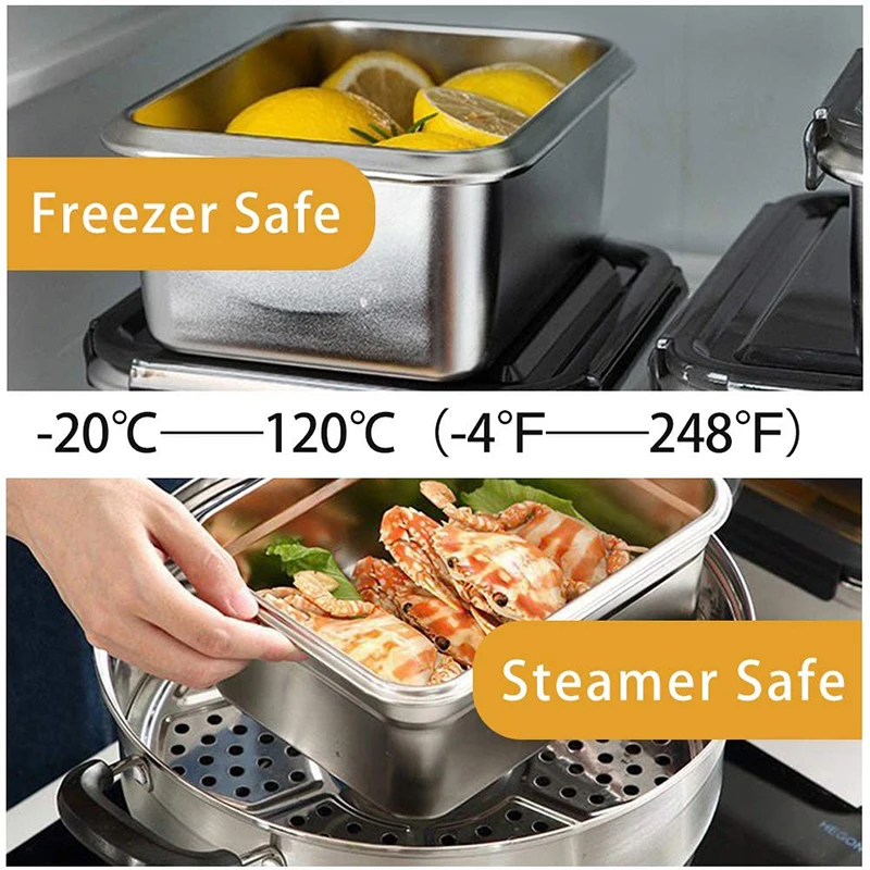 BEEMAN Stainless Steel Lunch Box with Sealed Lid Food Storage Containers Freezer Dishwasher Oven Safe for Bento Box Picnic