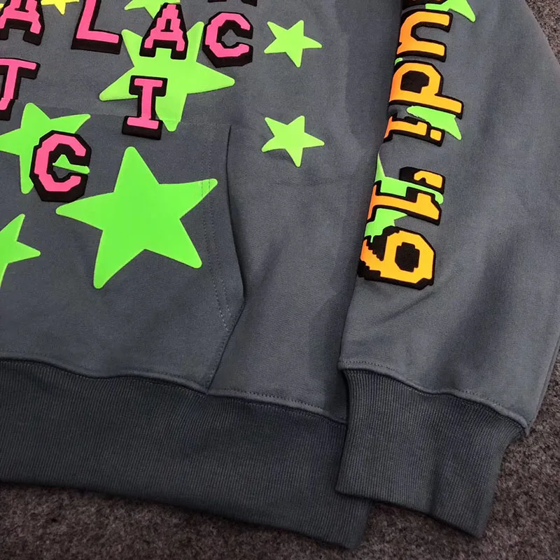 Streetwear Reflective Galactic Hoodie Fluorescent Green Stars Pullover