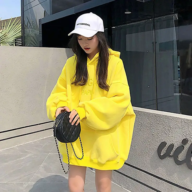 Women's sweater plus velvet thickening 2021 autumn and winter new Korean style loose hooded mid-length style