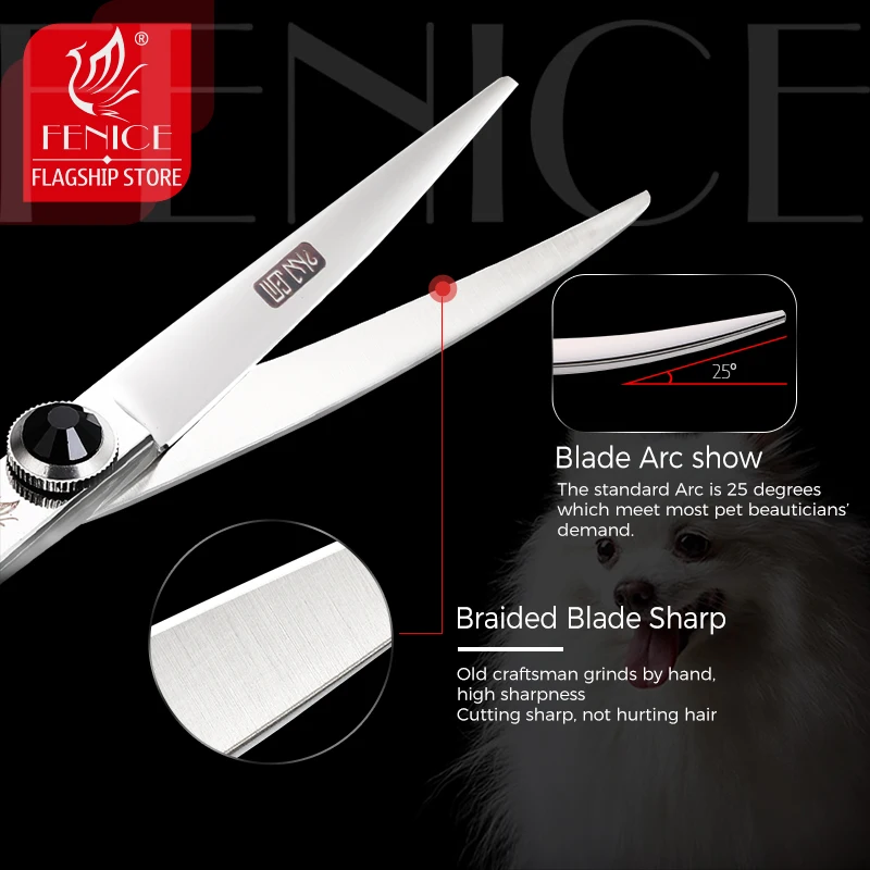 Imagem -05 - Fenice 5.5 Polegada Profissional Curvado Tesoura para Pet Grooming