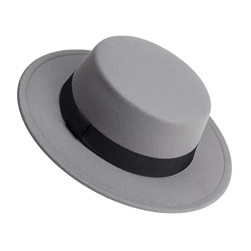 Mannen Vrouwen Witte Fedora Hoed Platte Top Hoed Vilt Varkensvlees Taart Hoed Brede Rand Kerk Derby Cap Winter wol Jazz Panama hoed groothandel