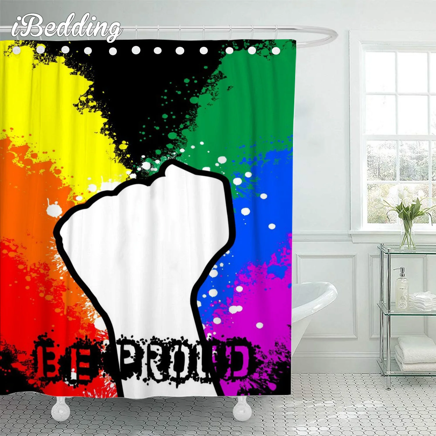 Be Proud and Asexual Pride Flag Shower Curtain Cartoon Anime Bathroom Waterproof Shower Curtains with Hooks Bath Decoration