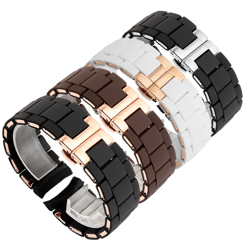 20mm 23mm Arc Special Interface Silicone And Steel Watchband White And Rose Gold Strap Replacement For  AR5889/5890/5905/5920