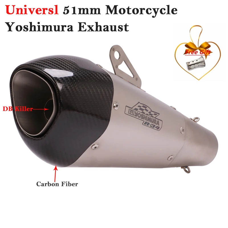 

Universal Yoshimura Motorcycle Exhaust R34 Escape Modified 51mm Muffler Carbon Fiber DB Killer For CBR650 ER6N MT09 R25 Z1000 R6