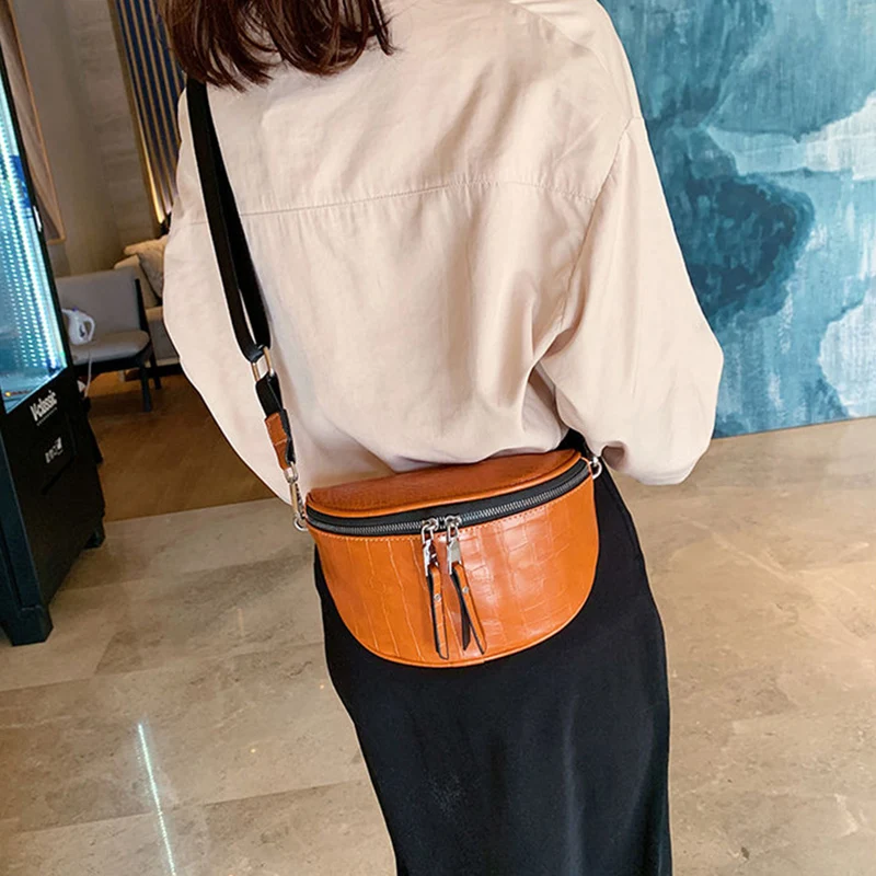 New Fashion Crossbody Shoulder Bags for Women PU Leather Chest Bag Female Solid Color Vintage Handbag Waist Packs